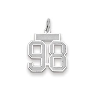 14k White Gold, Jersey Collection, Small Number 98 Pendant